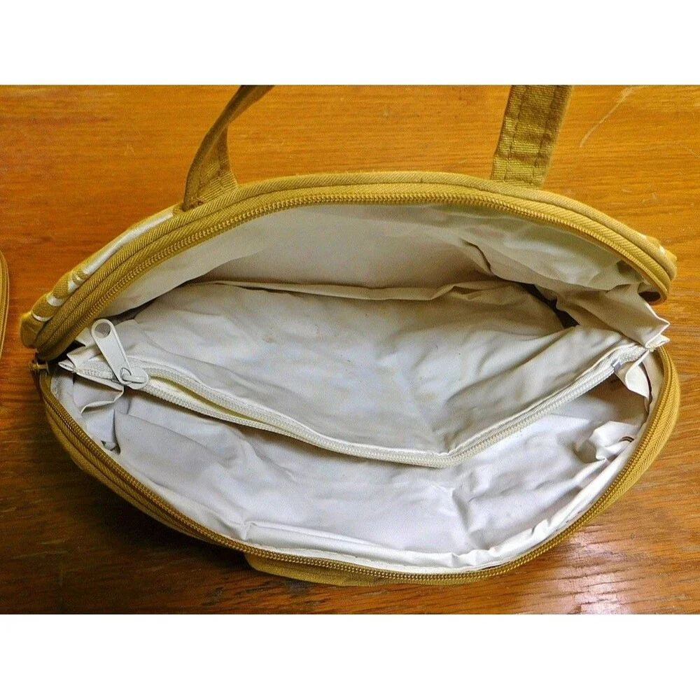Pair of Vintage Gold and White Patterned Makeup Bags